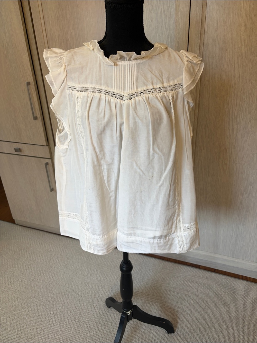 J. Crew Cream Ruffle Lace-Trim Top - Picture 1 of 3